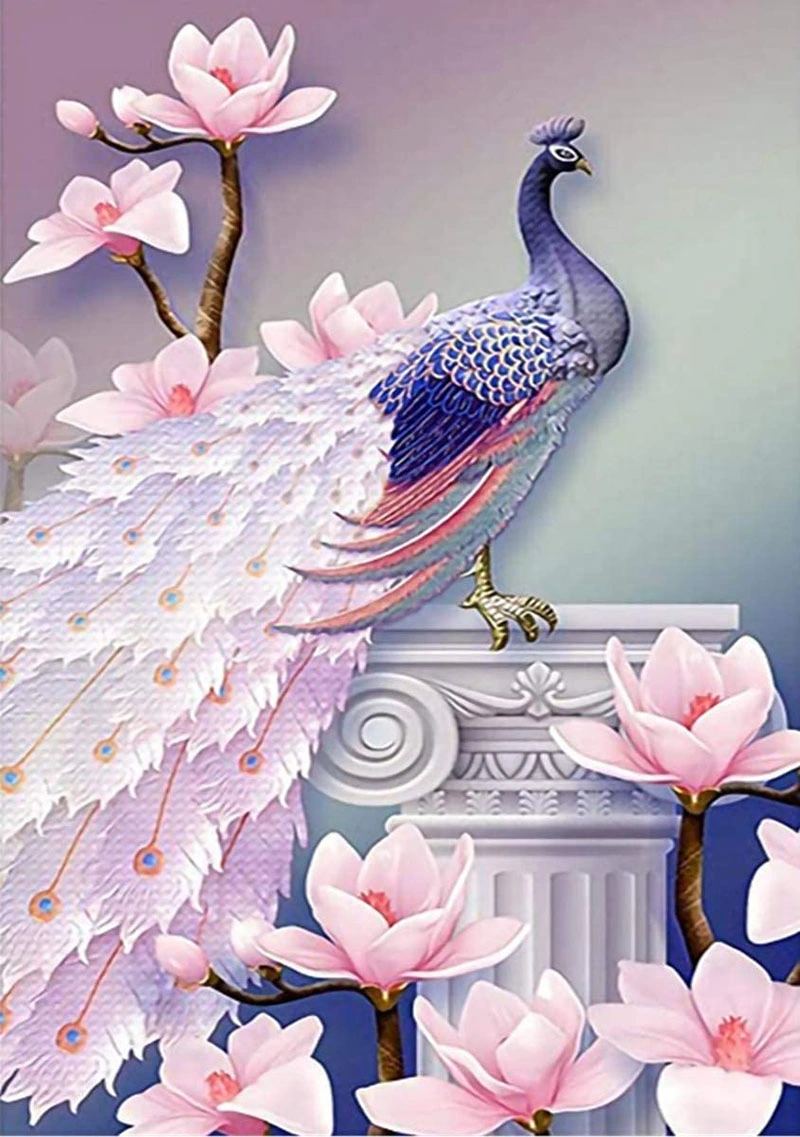 Beautiful Pink Peacock Standing Pink Flowers DIY Diamond Painting Living Room Decotation