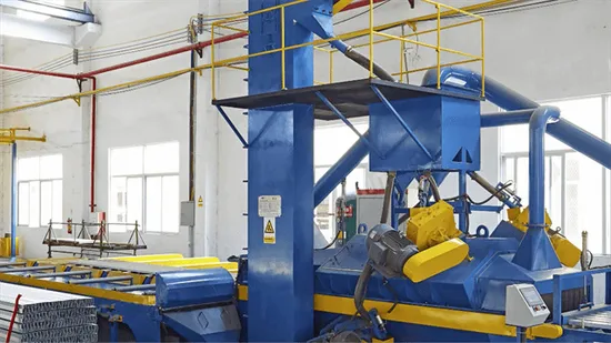 Qas90-25 Máquina de granallado con transportador de rodillos para limpieza de superficies de perfil de aluminio Abrator